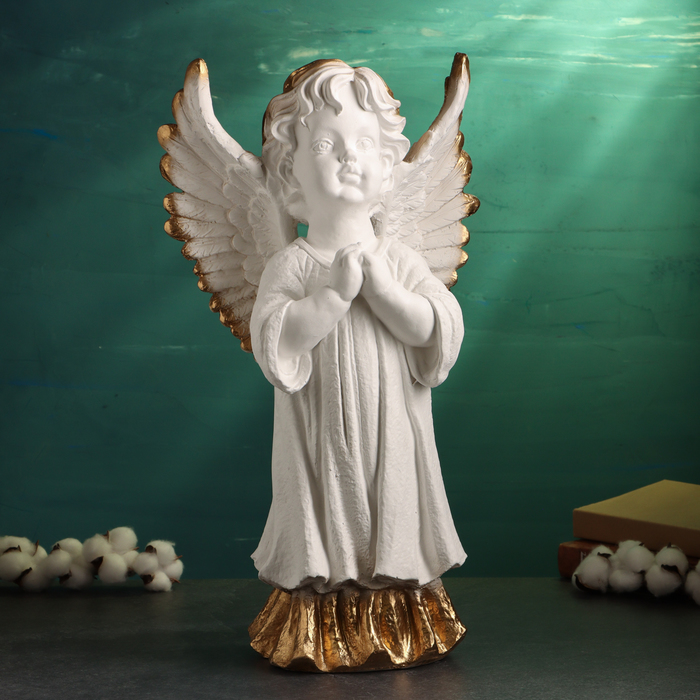 Фигура "Ангел молящийся большой" белое золото 53х30х20см - Фото 1