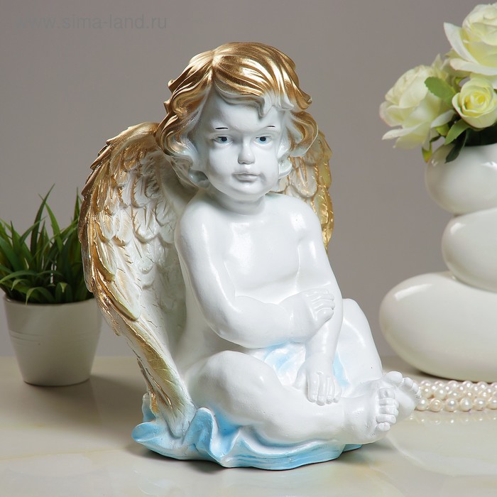 Фигура "Ангел сидя прямо" 23х23х34см белое золото - Фото 1
