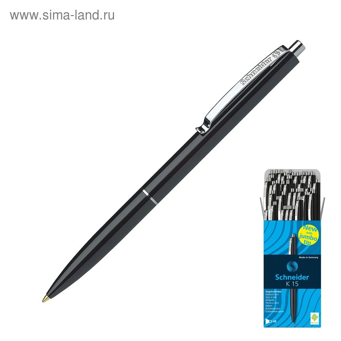Ручка шариковая автоматическая Schneider "K15", чернила синие, узел 1,0 мм, корпус черный, под лого, цена за 1 шт - Фото 1