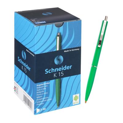 Ручка шариковая автоматическая Schneider "K15", чернила синие, узел 1,0 мм, корпус зеленый, под лого, цена за 1 шт