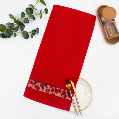 Полотенце 30х60 см, Вишня, красный МИКС, 340 гр/м, махра, хлопок