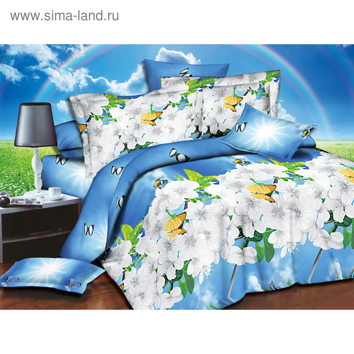 Постельное бельё дуэт 5D диз. 3176, 215х220, 145х215-2 шт., 70х70-2 шт., полипоплин - Фото 1