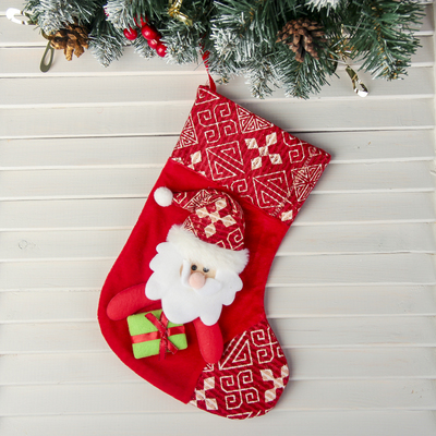 Носок для подарков "Подарочек" Дед Мороз, 18,5х26 см, красный