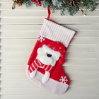 Носок для подарков "Снегопад" Медведь" 18х26 см, бело-красный - фото 2541271
