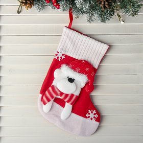 Носок для подарков "Снегопад" Медведь" 18х26 см, бело-красный