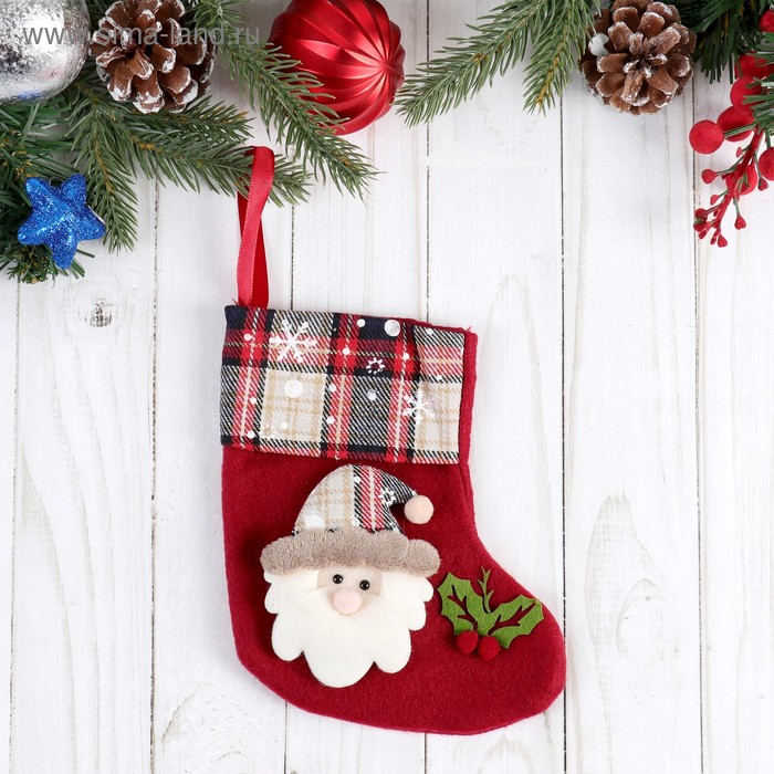 Носок для подарков "Рождественская песня" Дед Мороз, 13х17 см, красный - Фото 1