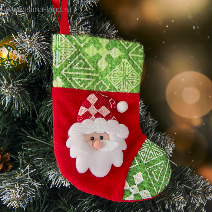 Носок для подарков "Ночь перед Рождеством" 13*17,5 см, дед мороз, красно-зелёный - Фото 1