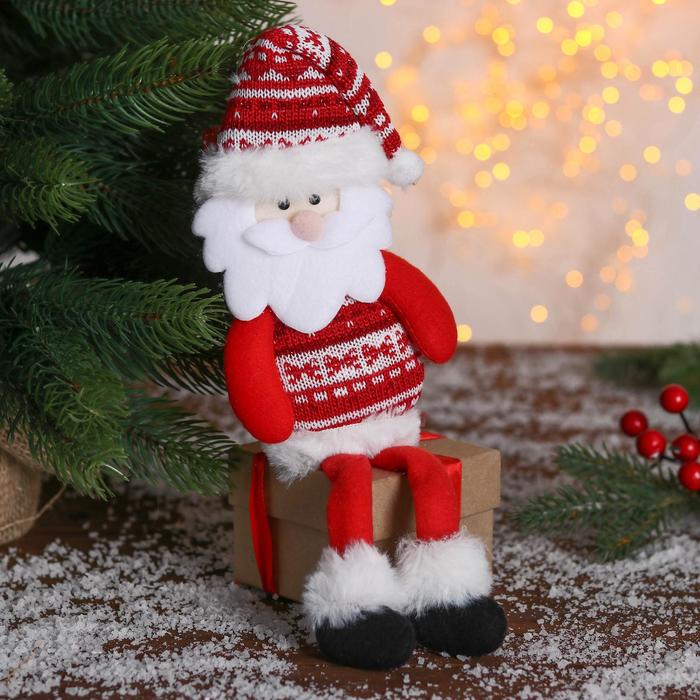 Мягкая игрушка "Дед мороз в свитере" 8*29 см красный - Фото 1