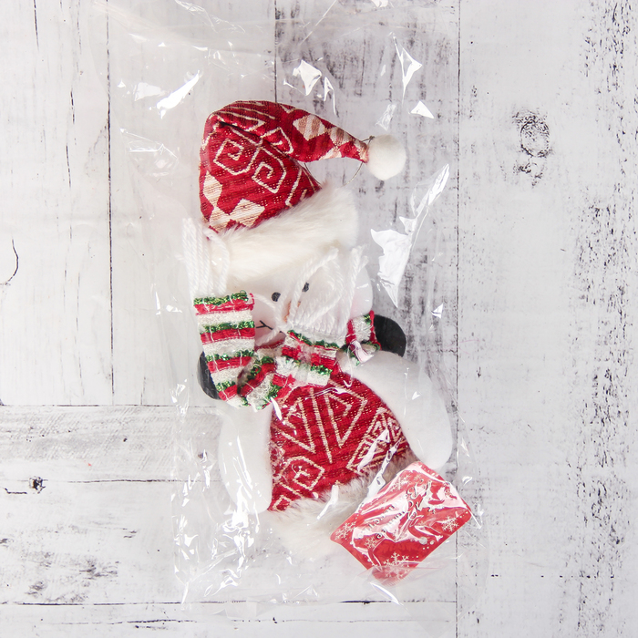 Мягкая игрушка "Снеговик с узорами" 8х30 см, бело-красный - фото 1906949624