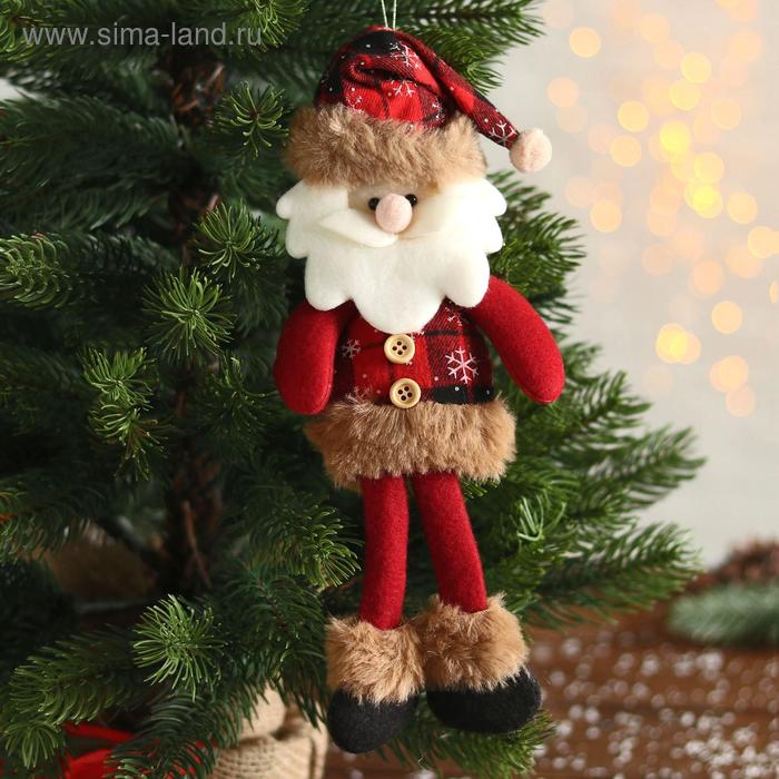 Мягкая игрушка "Дед Мороз в клетку" 8х30 см, красный - Фото 1