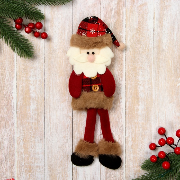 Игрушка мягкая «Дед Мороз в клетку» 8×30 см, красная - Фото 1