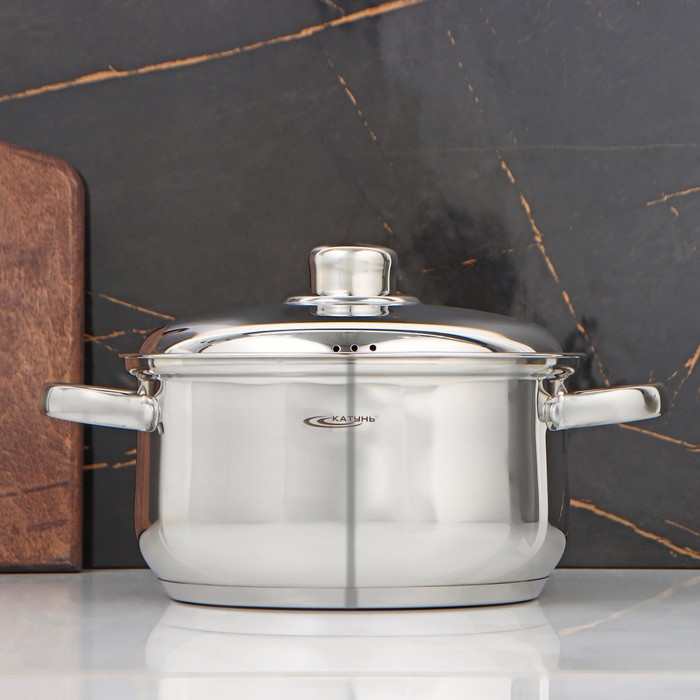 Кастрюля Катунь «Гретта», 3.4 л, d=20 см, капсульное дно, индукция, нержавеющая сталь, AISI - 201 - Фото 1