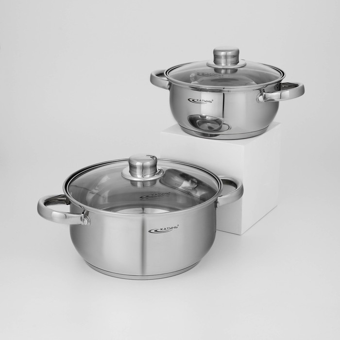 Набор кастрюль «Гретта», 2 предмета: 2.2; 4.2 л, капсульное дно, индукция, нержавеющая сталь, AISI - 201 - Фото 1