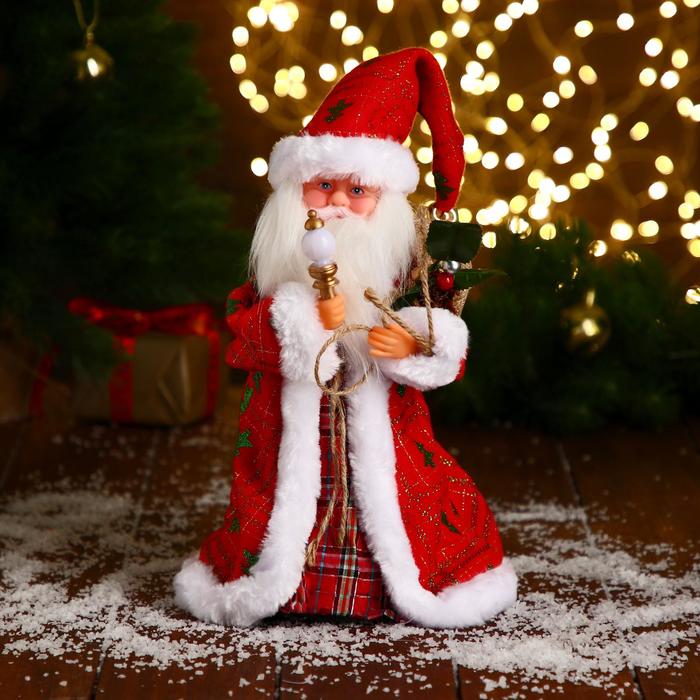 Дед Мороз "С посошком и подарками" двигается, 29 см - фото 1908407481