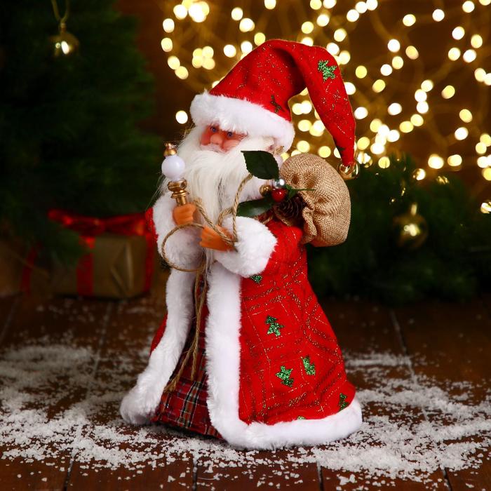 Дед Мороз "С посошком и подарками" двигается, 29 см - фото 1908407482
