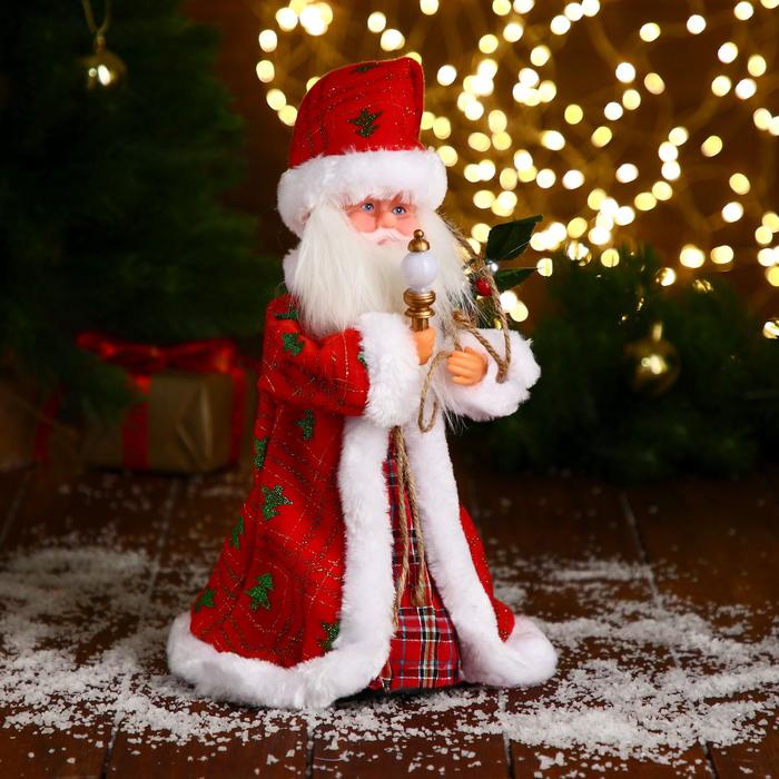Дед Мороз "С посошком и подарками" двигается, 29 см - фото 1908407483