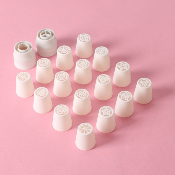 Набор насадок кондитерских, d=3.5 см, 16 шт., 2 адаптера, цвет МИКС - Фото 1