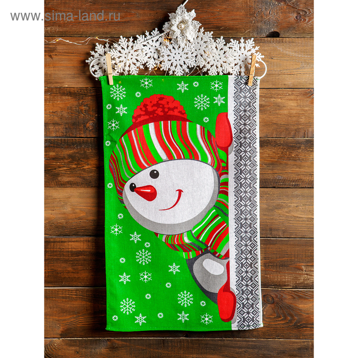 Полотенце для кухни Spany «Снеговик», 35 × 61 см, рогожка, хлопок 100 % - Фото 1