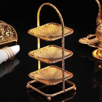 Подставка сервировочная «Валерия», 11×12×28 см, 3 яруса, цельная, металл, золотистая