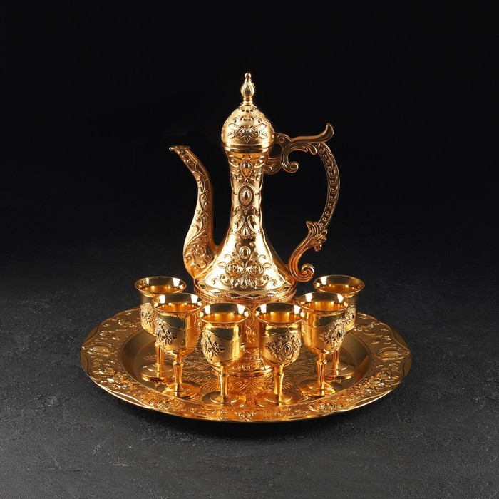 Набор сервировочный «Роскошь. Золото», 8 предметов: кувшин 250 мл, 6 рюмок, 20 мл, поднос, золотистый - Фото 1