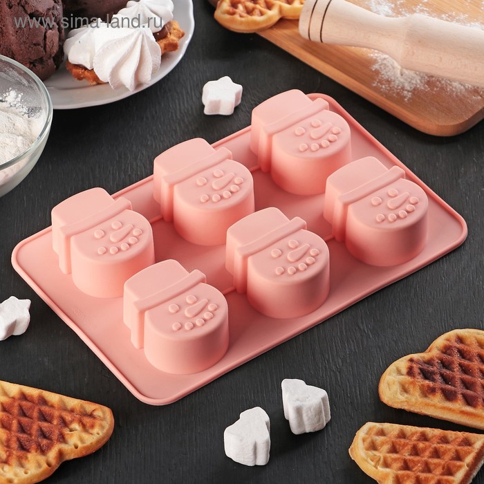 Форма силиконовая для выпечки Доляна «Новый год. Снеговик», 25×16,5 см, 6 ячеек, цвет МИКС - Фото 1