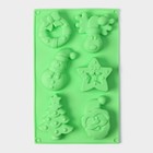 Форма для выпечки Доляна «Новый год», силикон, 27×17×2 см, 6 ячеек, цвет зелёный - Фото 3