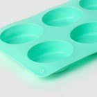 Форма для выпечки Доляна «Фигуры. Овал», силикон, 28×16×2 см, 6 ячеек, бирюзовая - Фото 4