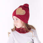 Комплект шапка/снуд с сердцем из пайеток, бордо, р-р 50/54 см - Фото 1
