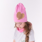 Комплект шапка/снуд с сердцем из пайеток, розовый, р-р 54/58 см - Фото 1