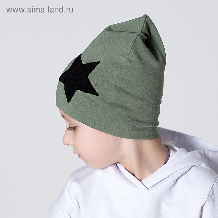 Двухслойная шапка со звездой, хаки, р-р 46-50 см - Фото 1