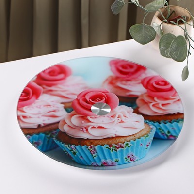 Подставка для торта Доляна «Маффин», d=32 см, вращающаяся, стекло, разноцветная