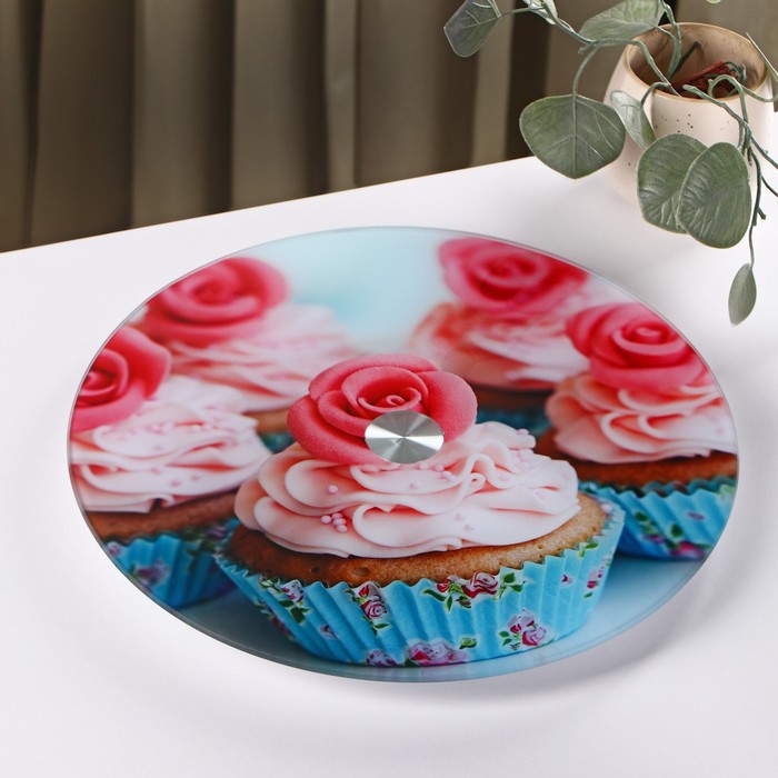 Подставка для торта Доляна «Маффин», d=32 см, вращающаяся, стекло, разноцветная - Фото 1