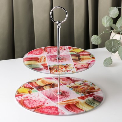 Этажерка-фруктовница круглая Доляна «Сладости», 2 яруса, d=25/20 см, стекло, розовая
