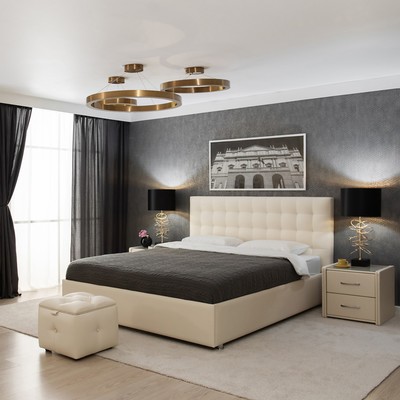Кровать «Ла Скала» без ПМ, 140×200 см, экокожа, цвет ванильное суфле