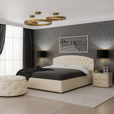 Кровать «Пальмира» с ПМ, 160×200 см, экокожа, цвет ванильное суфле