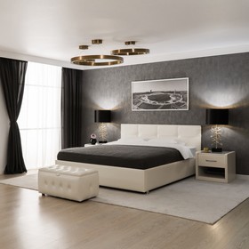 Кровать «Птичье гнездо» с ПМ, 160×200 см, экокожа, цвет ванильное суфле