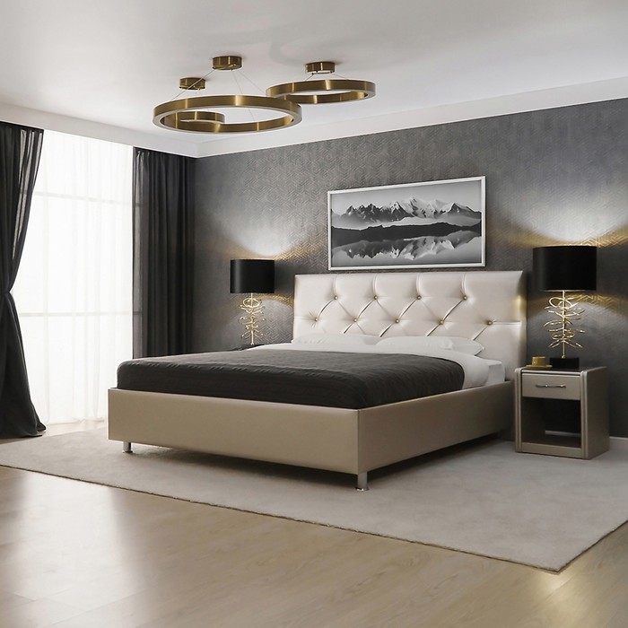 Кровать «Монблан» без ПМ, 180×200 см, экокожа, цвет ванильное суфле