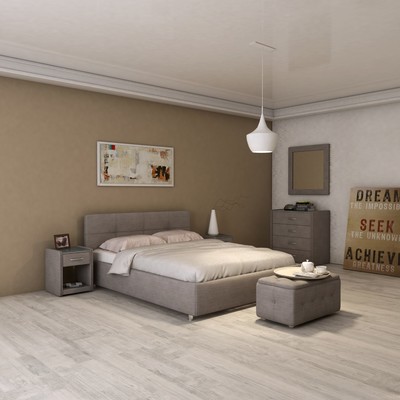 Кровать двуспальная «Птичье гнездо», с мягким изголовьем, 1400×2000 мм, премиум рогожка, дымчатая, кварц