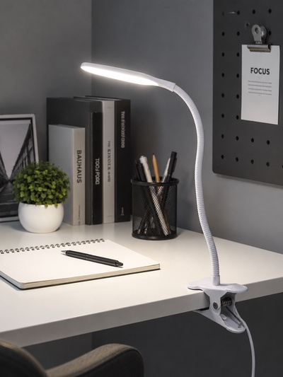 Лампа настольная RISALUX «Офисный белый», светодиодная, на прищепке, от USB, 11×7.5×60.5 см