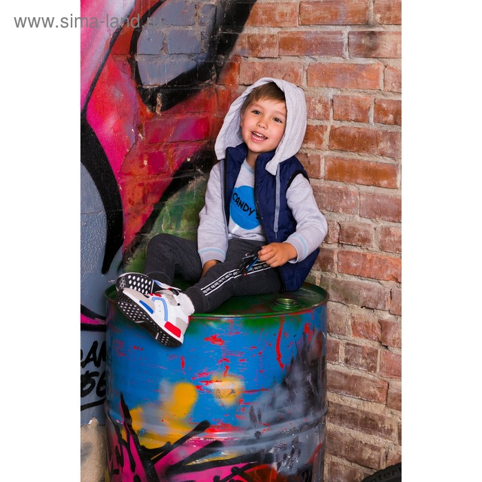 Жилет для мальчика с трикотажным капюшоном, синий, рост 104-110 (26) - Фото 1