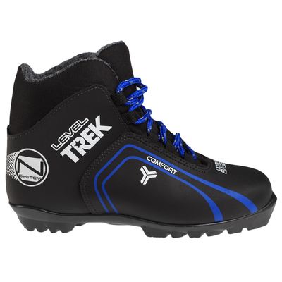 Ботинки лыжные TREK Level 3, NNN, искусственная кожа, цвет чёрный/синий, лого белый, размер 36
