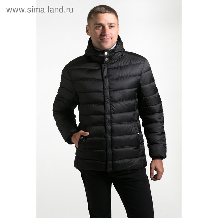 Куртка мужская утеплённая с капюшоном крупная полоса, р.48, цв.чёрный - Фото 1