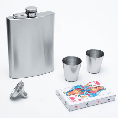 Подарочный набор 5 в 1, фляжка 240 мл, 2 рюмки, воронка, колода карт, металл