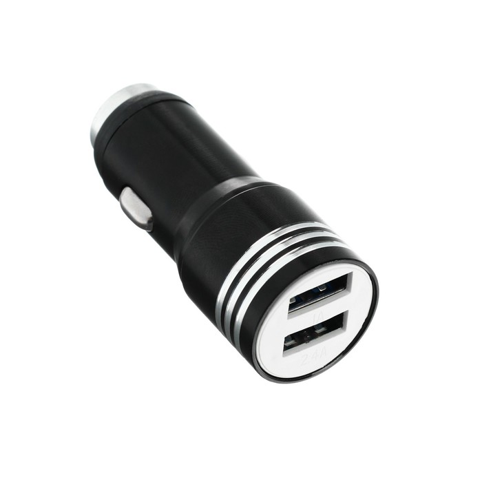 Зарядное устройство с аварийным наконечником, USB 1.0 А; 2.1 А, черный - Фото 1