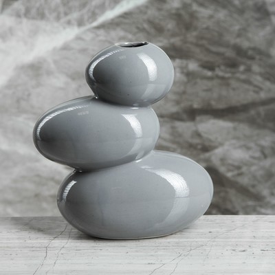 Ваза керамическая "Сбалансированные камни", настольная, серый цвет, 21 см