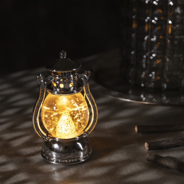 Светодиодная фигура «Серебристый фонарь» 8 × 13 × 7 см, пластик, батарейки AG13х3, свечение тёплое белое - фото 1906950587