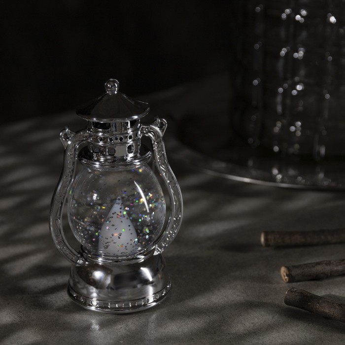 Светодиодная фигура «Серебристый фонарь» 8 × 13 × 7 см, пластик, батарейки AG13х3, свечение тёплое белое - фото 1906950588