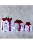 Светодиодная фигура «Подарки с красной лентой» 15, 20, 25 см, текстиль, металл, 220 В, свечение белое - Фото 4