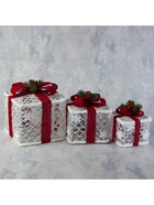 Светодиодная фигура «Подарки с красной лентой» 15, 20, 25 см, текстиль, металл, 220 В, свечение белое - Фото 5