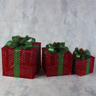 Светодиодная фигура «Подарки с зелёной лентой» 15, 20, 25 см, текстиль, металл, 220 В, свечение тёплое белое - Фото 2